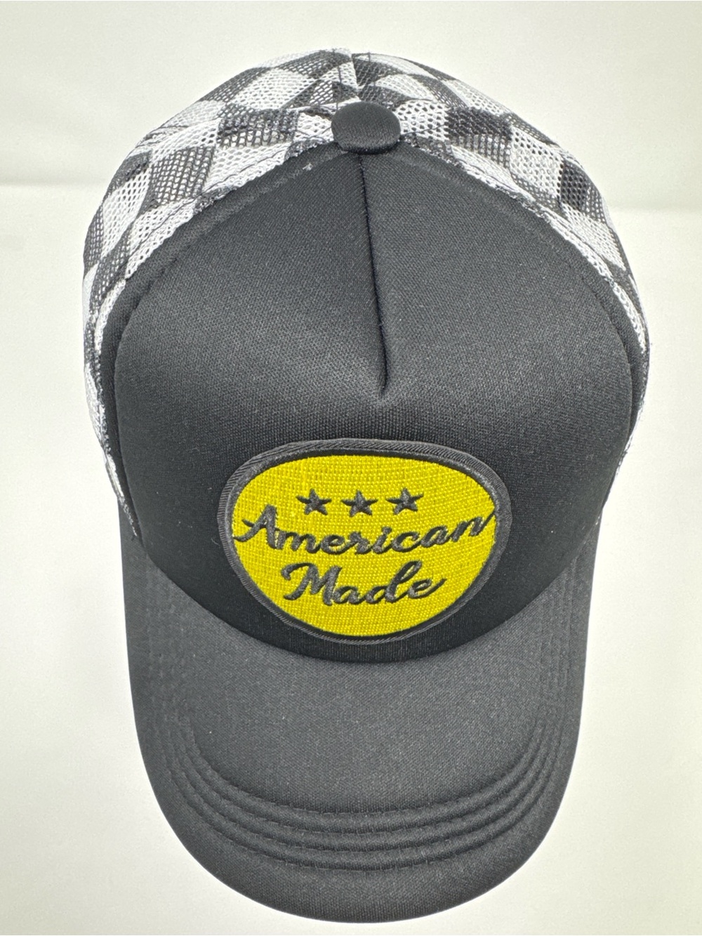 Boutique Handmade American Made Trucker Hat Black Plaid Mesh Snapback NWOT